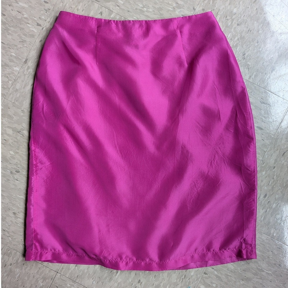 Colour Silk‎ Vintage 90s Hot Pink 100% Silk Wrap Skirt Barbiecore Minimalist L - Picture 5 of 8